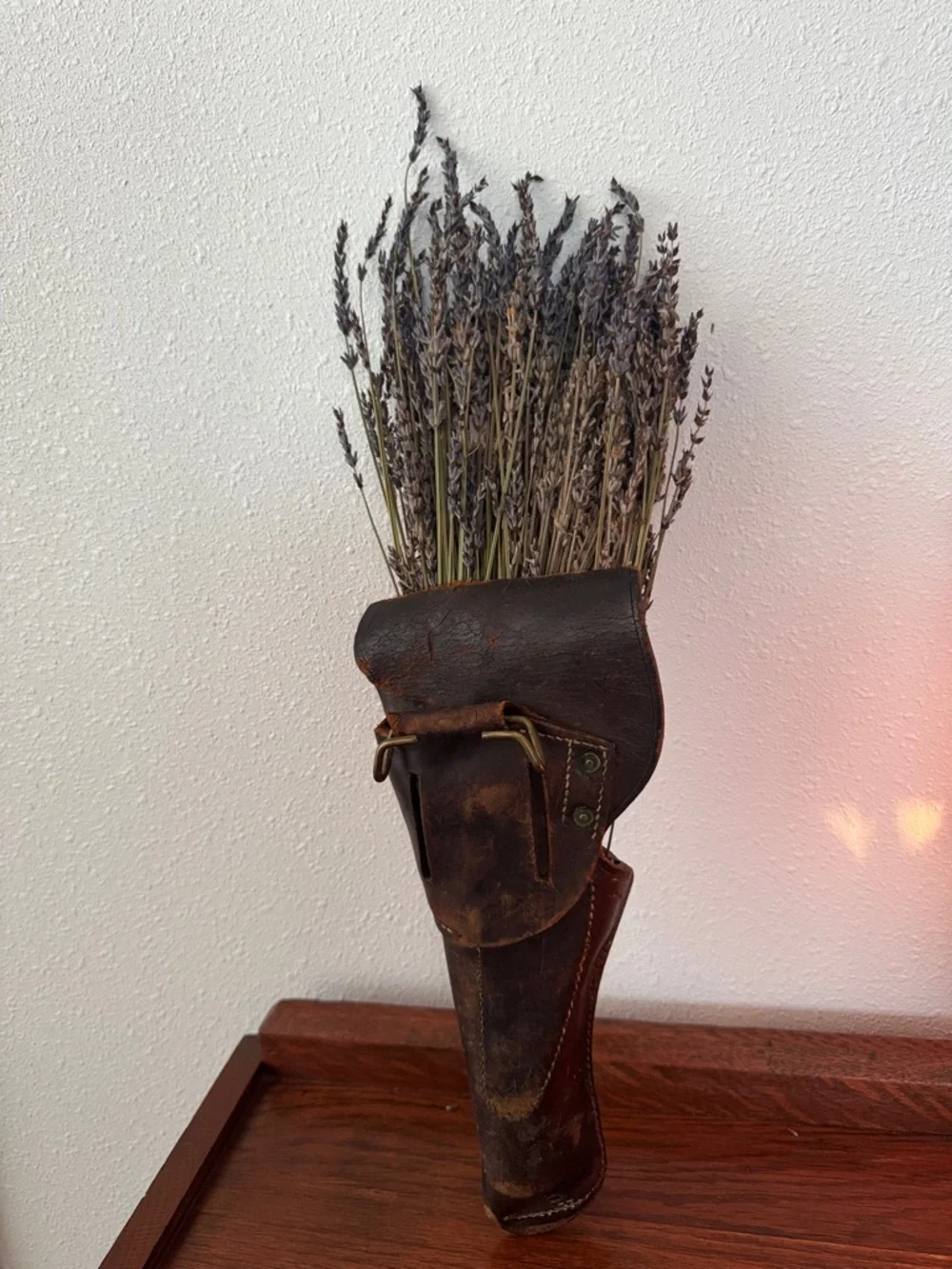Antique Rustic Brown Leather Holster with Dried Lavender - Ranch Home Accent